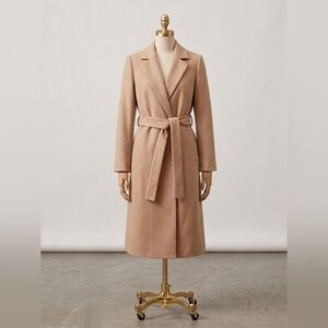 SUZY SHIER Beige Classic Long Belted Blazer Open Trench Coat - Size XS